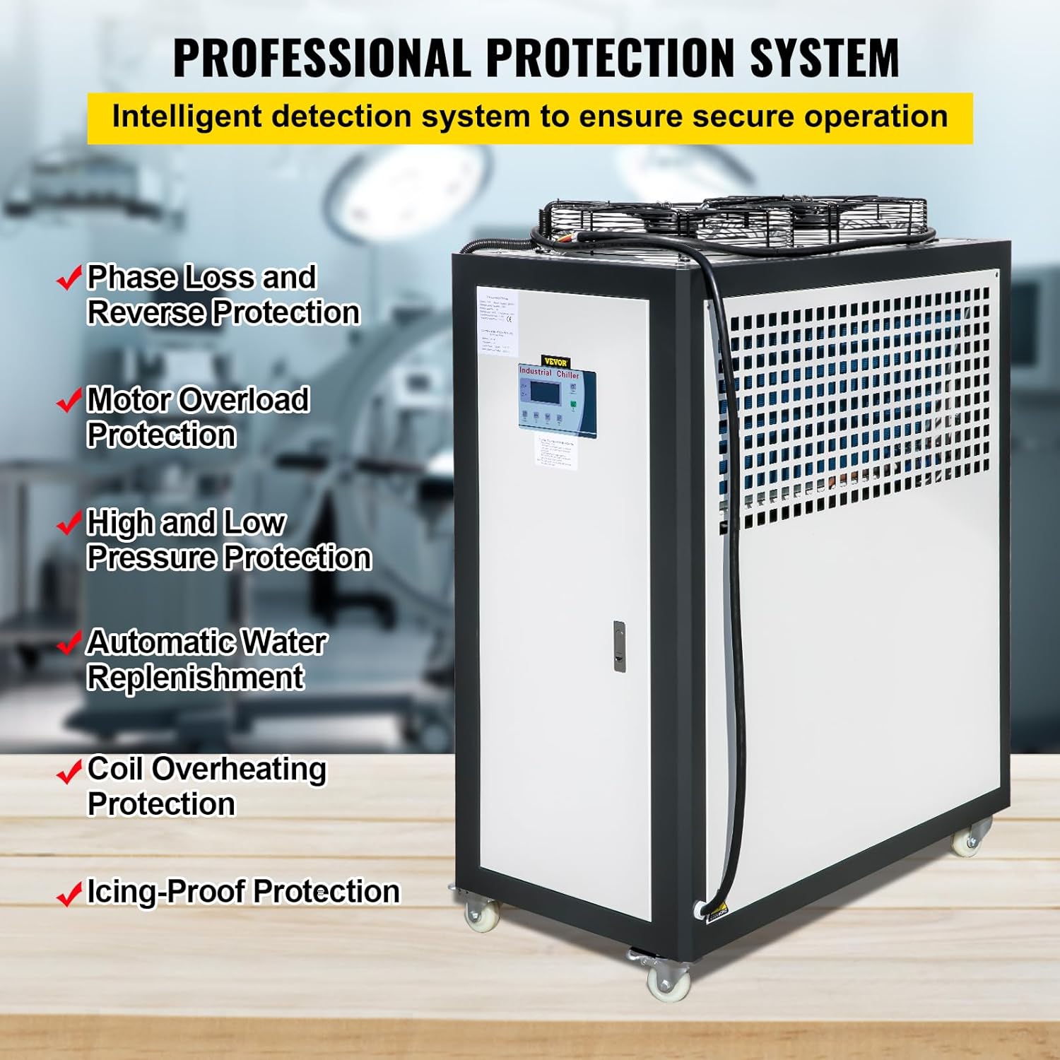VEVOR Air Cooled Water Chiller 5 Ton Portable, 5Hp 53L Tank Industrial Chiller, Finned Condenser w/Micro-Computer Control