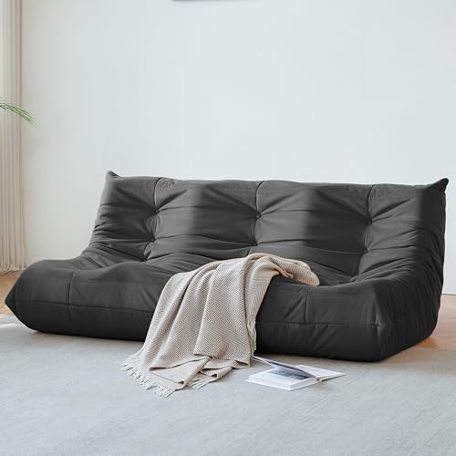 Bean Bag Chair for Adults - Suede & Microfiber Fireside Floor Chair, Comfortable Corner Lounge Sofa for Living Room, Bedroom, Office (3-Seater, Beige)