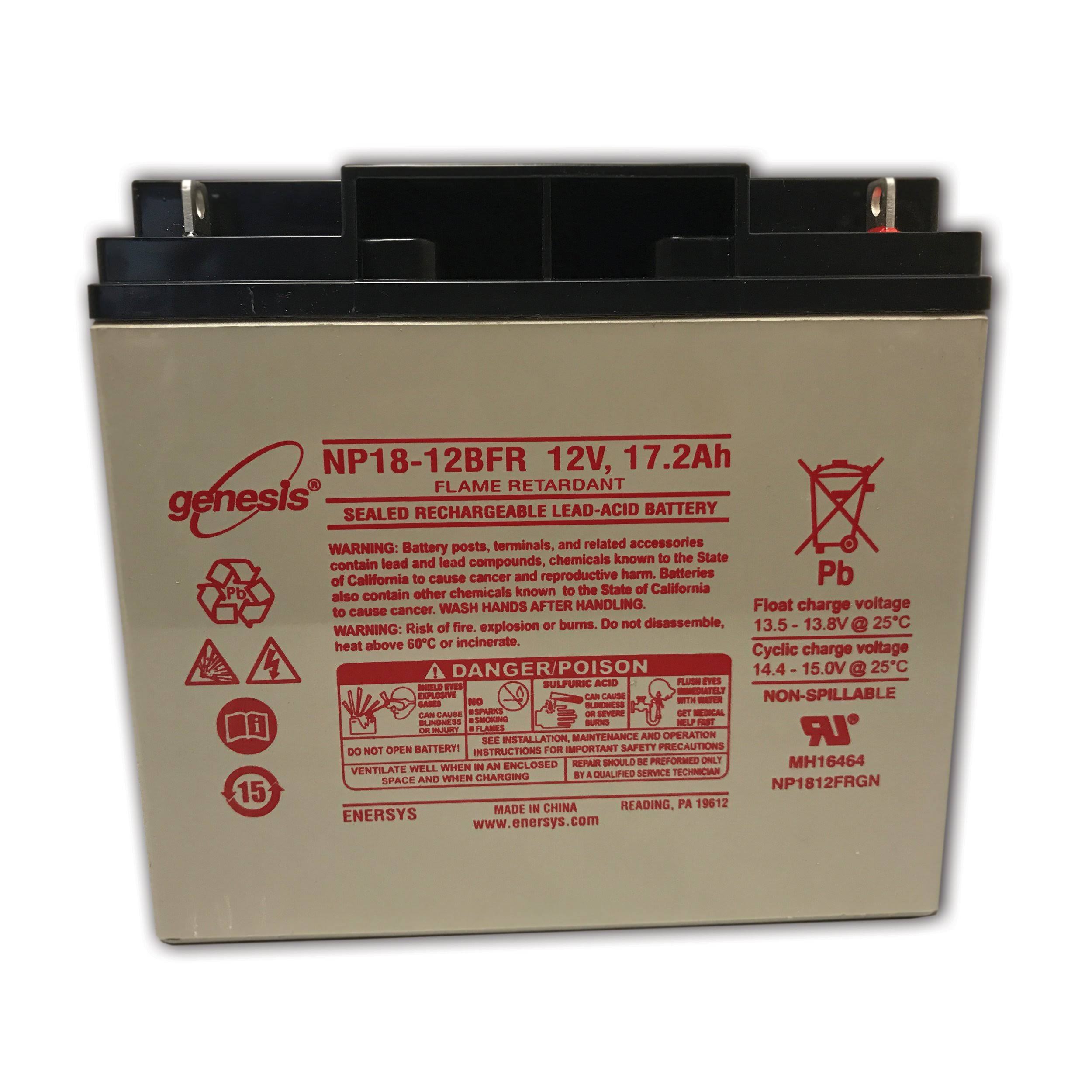 Enersys Genesis NP18-12BFR - 12 Volt/17.2 Amp Hour Sealed Lead Acid Battery with Nut-Bolt Connector - Flame Retardant Case