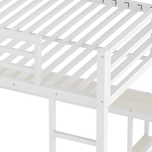 Bellemave Queen Size loft Bed with L Desk, Wardrobe, Metal Queen Loft Bed Frame for Adults, Kids, Teens, Black