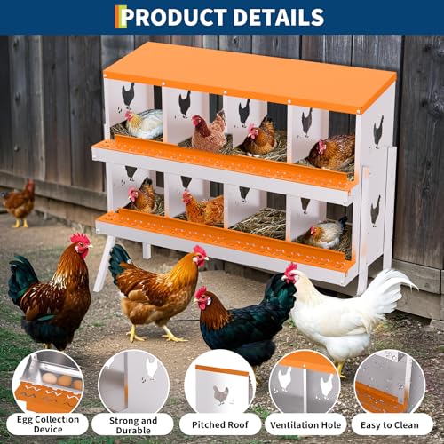 Garvee Chicken Nesting Box with Removable Tray, 8 Compartment Nesting Boxes for Chickens, Easy to Clean and Install