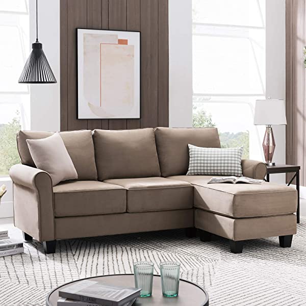 Nolany Reversible Sectional Sofa Couch for Small Apartment L Shape Sofa Couch 3-seat Sectional Couch (Dusty Grey)