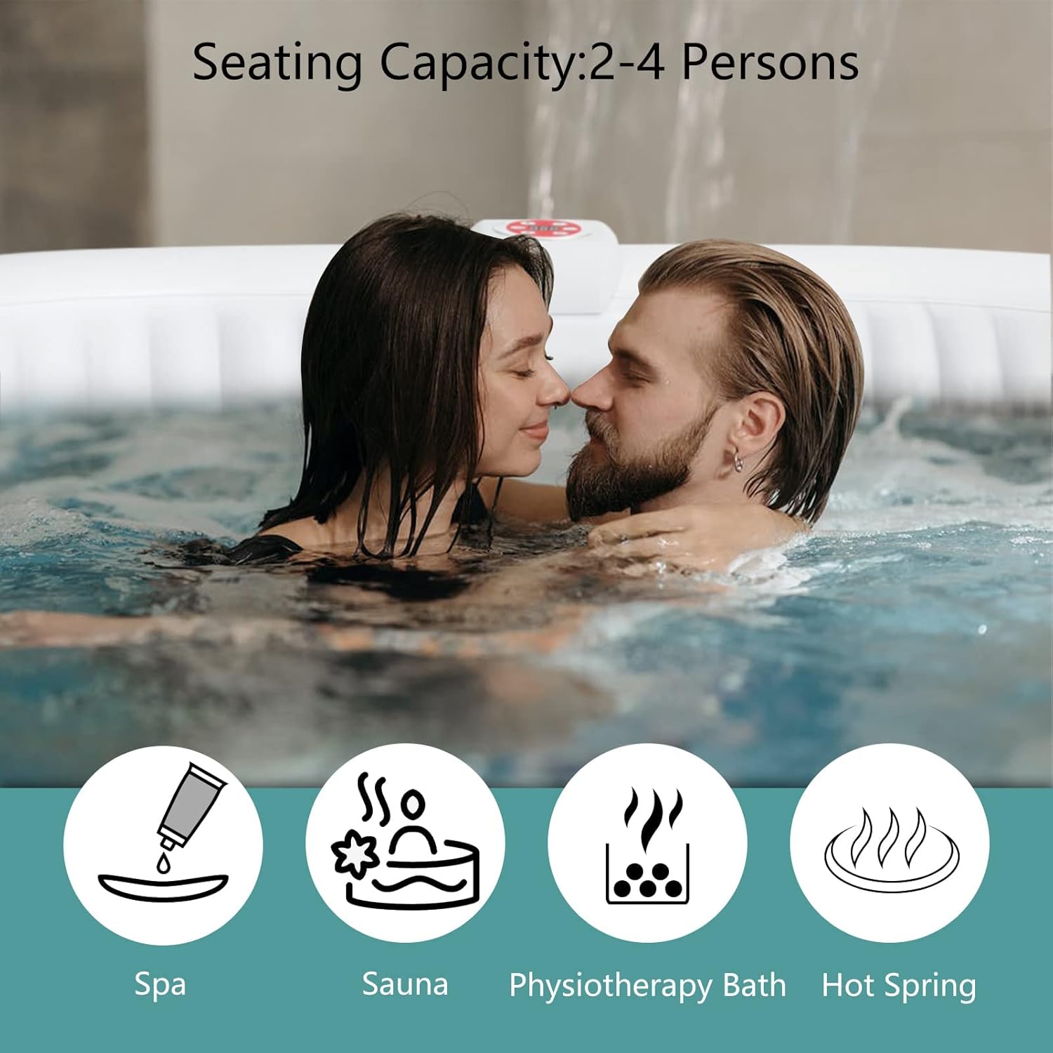 Edostory 2-3 Person Inflatable Hot Tub Spa, 75 x 47Inch Oval Portable Outdoor Hot Tub with Built-in Pump, Side Table, Bubble Jets