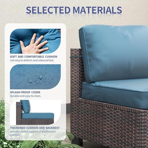 6 Piece Outdoor Patio Furniture Set with Coffee Table, Rattan Deck Conversation Sofa Set