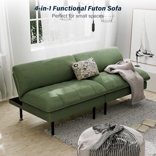 70" Futon Sofa Bed, 4 in 1 Multi-Function Couch Sleeper with Adjustable Backrest, Modern Convertible Futon, Recliner Small Loveseat for Living Room