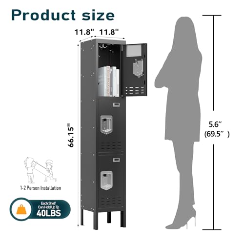 Metal Locker with 5 Doors,Lockers for Employees,66'' Steel Storage Locker for School,Gym, Office, Office,Garage