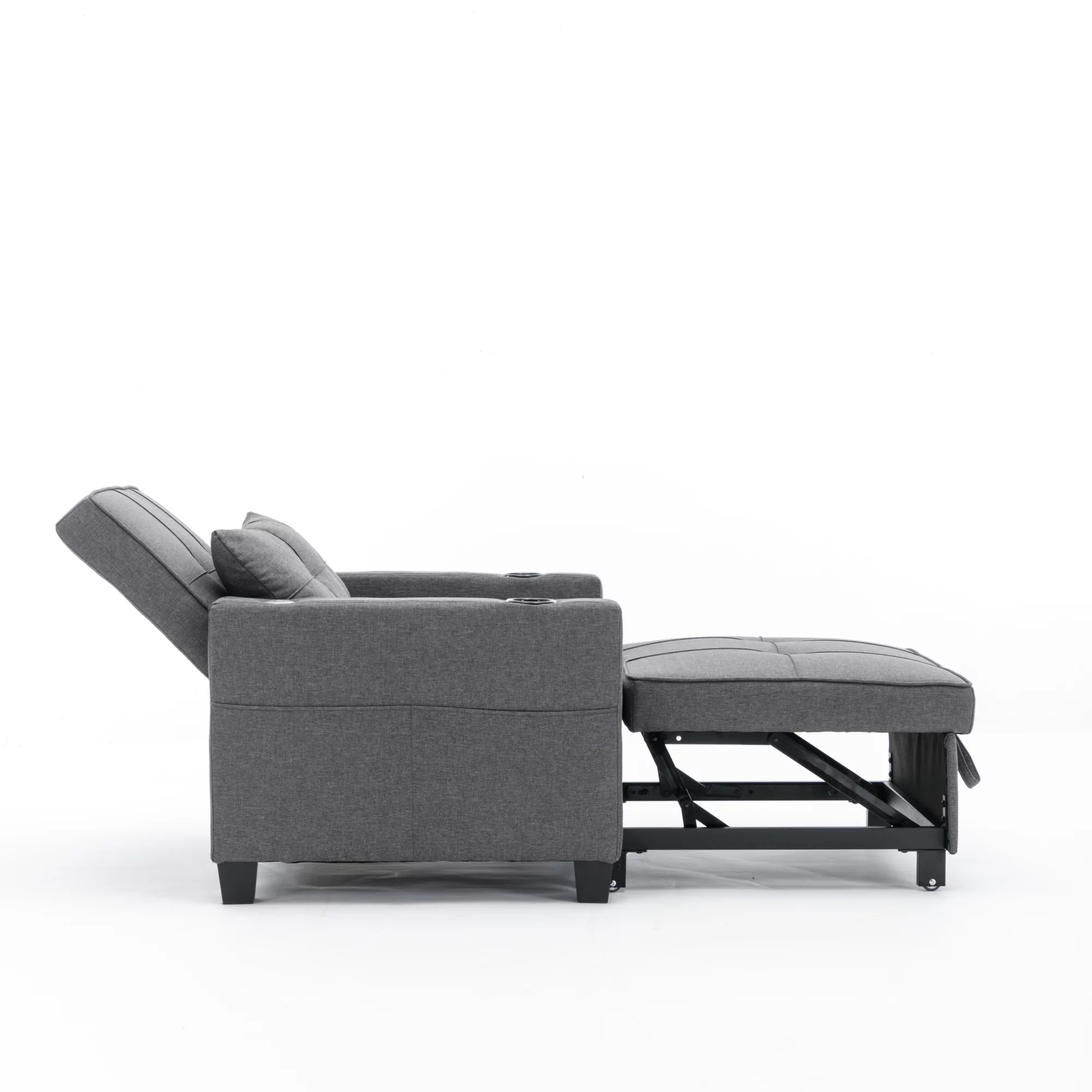 Futon Chair Bed Convertible Chair 3-in-1 Pull Out Sleeper Chair Beds with USB Ports, Armchair Bed Sleeper for Living Room (Dark Grey Linen)