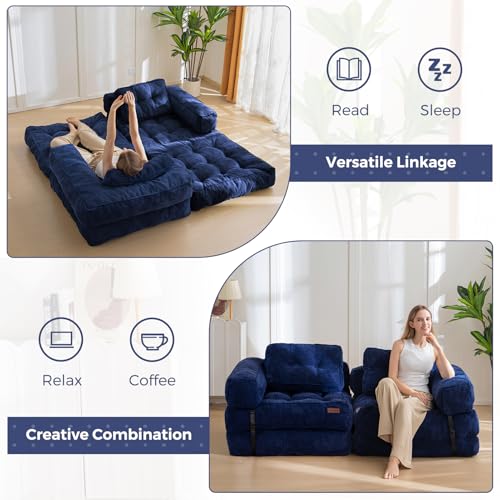 MAXYOYO Folding Sofa Bed, L-Shaped Convertible Sofa Bed with Armrest Foldable Sleeper Couch with Pillow