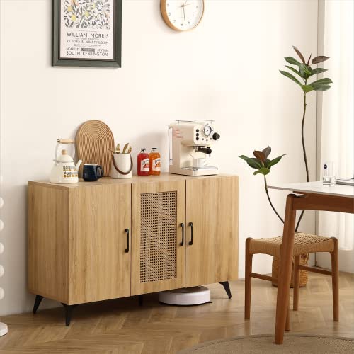 Spacious 45" Sideboard Buffet Cabinet with Rattan Mesh Doors, Durable Melamine and Carbon Steel Kitchen Storage Cabinet