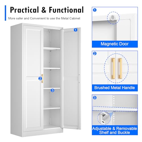 Pantry Cabinet, 71 Inch Tall Kitchen Storage Cabinet, Metal Pantry Cabinet with Doors and Adjustable Shelves, Black Food Cupboard