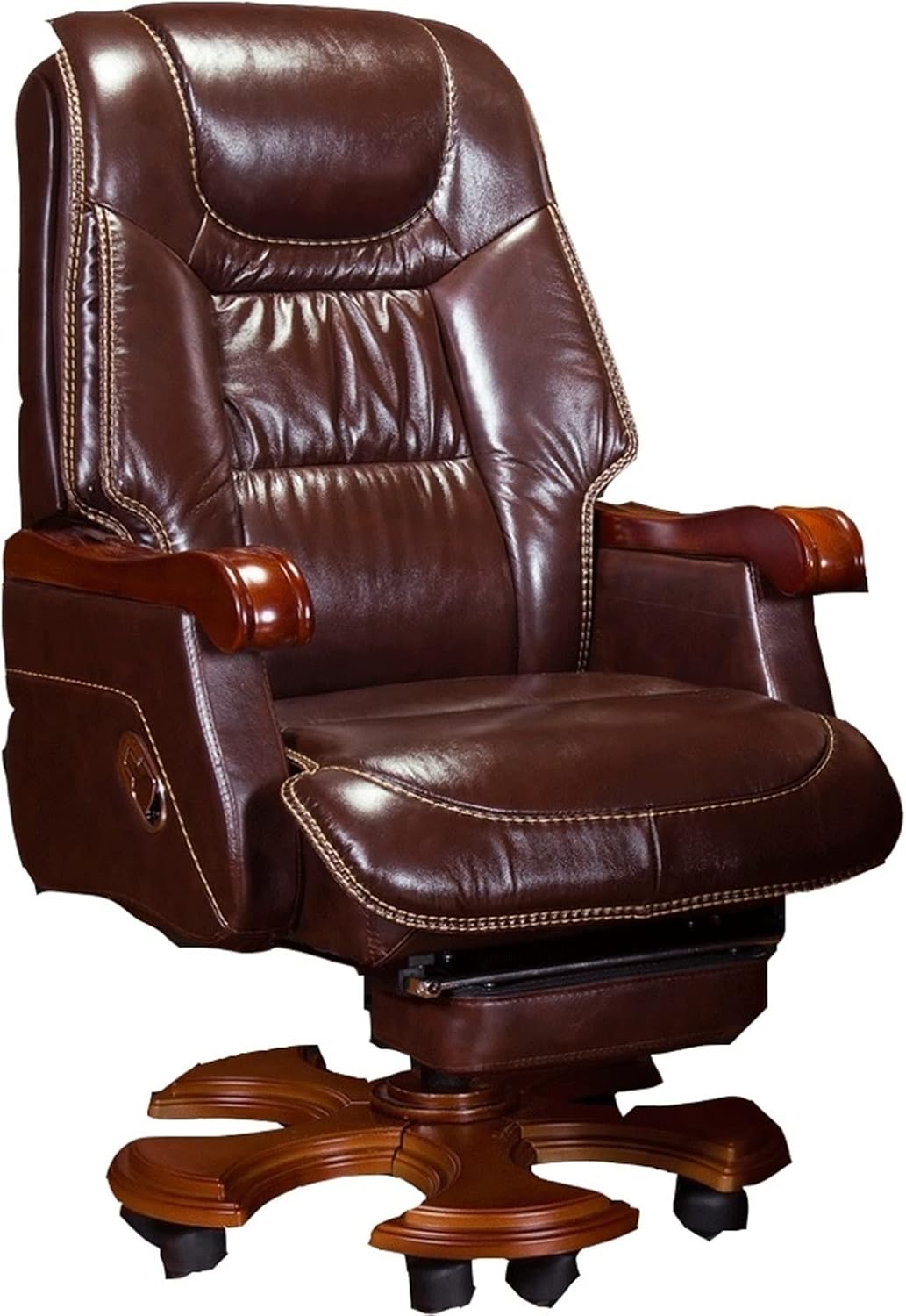 Boss Chair High Back Leather Executive Brown Office Chair Adjustable Swivel Boss Chair Ergonomic Computer Chair Desk Chair with Retractable Footrest