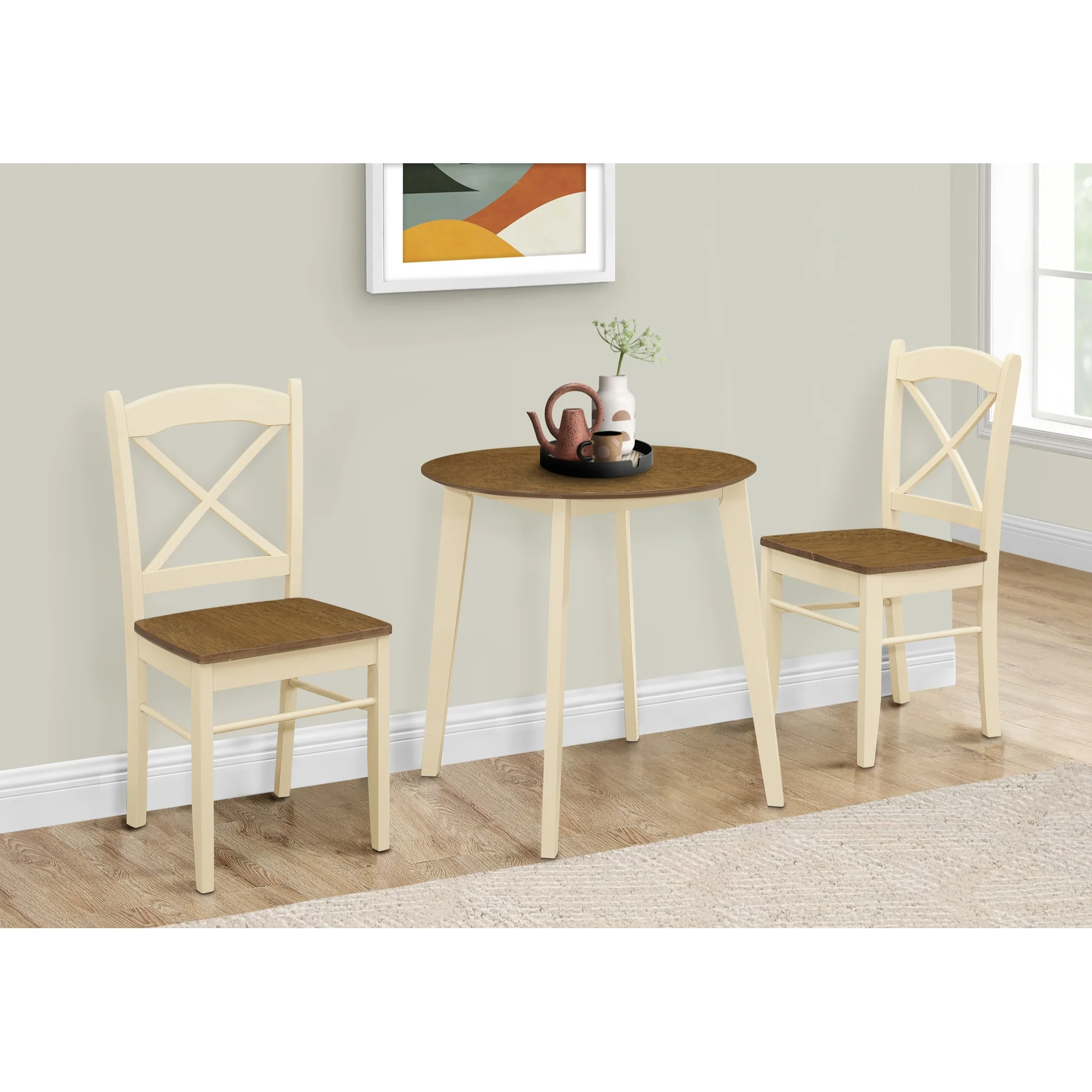 Contemporary Home Living Round Wood Transitional Dining Table – 30” – Oak And Cream