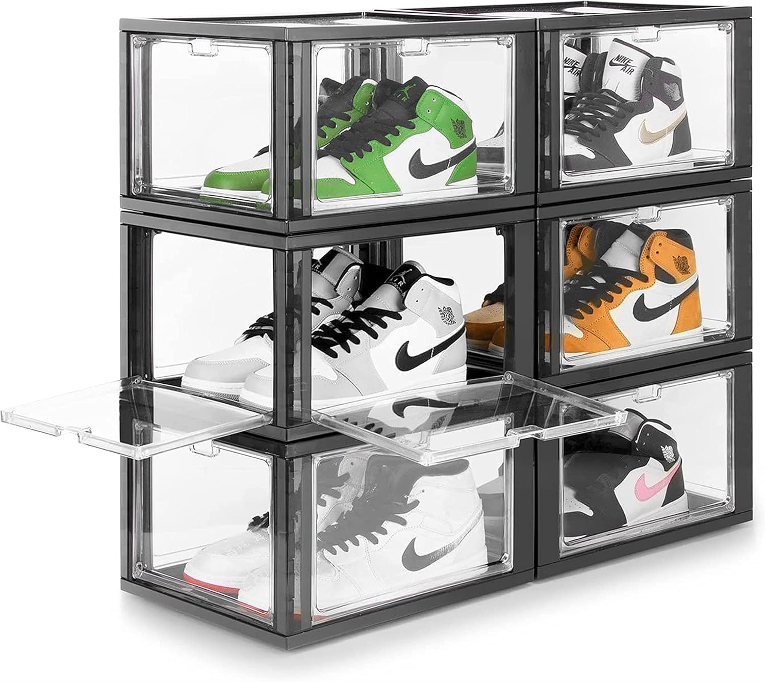 Shoe Box Organizer Stackable Plastic Shoe Storage Box Side &Front Drop Open Door Sneaker Cases Heavy Duty Shoe Container Organizer for Closets