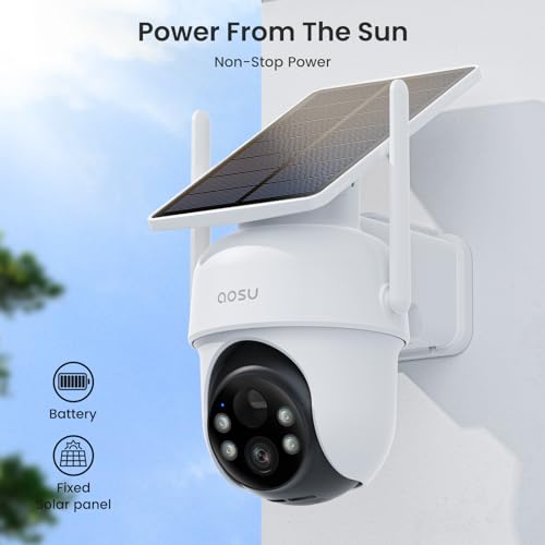 AOSU Security Cameras Outdoor Wireless, 4 Cam-Kit, No Subscription, Solar-Powered, Home Security Cameras System with 360° Pan & Tilt, Auto Tracking