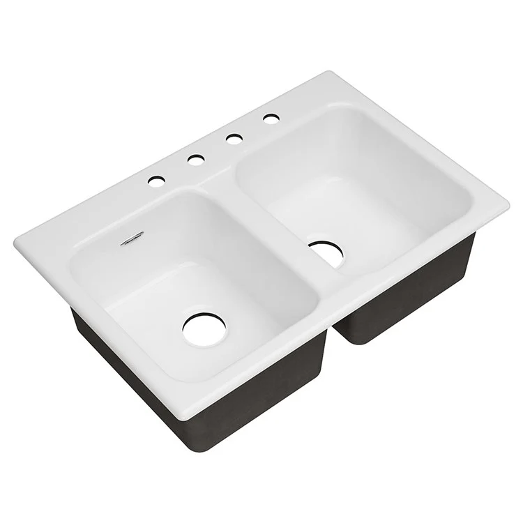 Quince 33" Equal Double Bowl Cast Iron Drop-In Kitchen Sink with 4 Holes