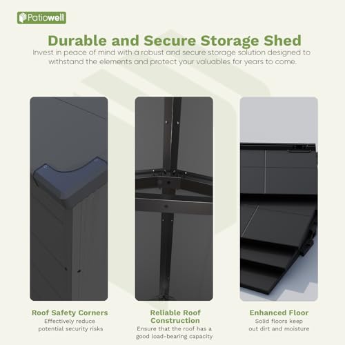 Patiowell 6 x 8 FT Plastic Outdoor Storage Shed with Floor, Resin Outside Tool Shed with Two Windows and Lockable Easy to Install, Door for Garden