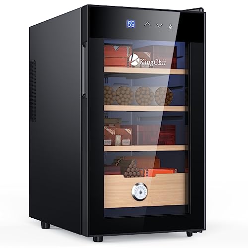 KingChii 16L Electric Cigar Humidors Temperature Control System, Cooling & Heating Humidor Cabinet with Spanish Cedar Wood Shelves & Hygrometer