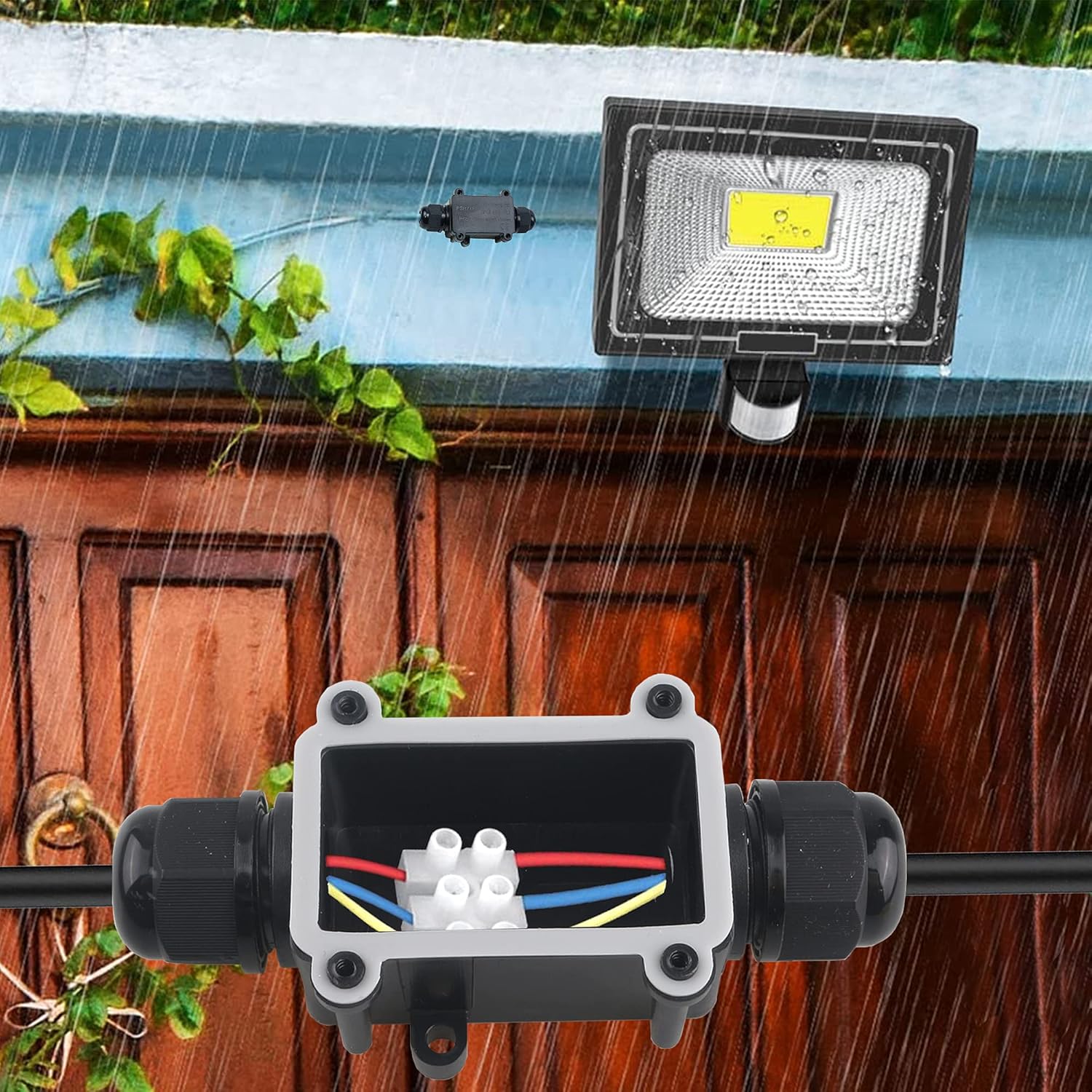 IP68 Waterproof Junction Box Outdoor/Indoor ABS Plastic Universal 2 Way M20 Coaxial 5-15mm Cable Connector External Electric Junction Box Underground
