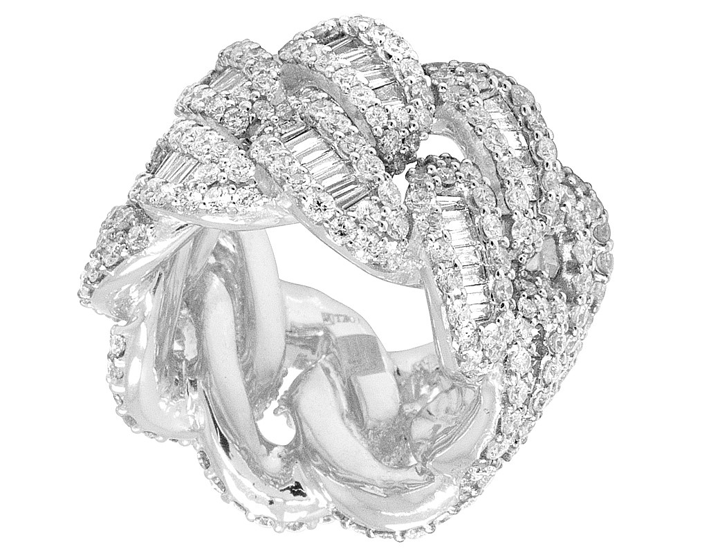 White Gold Baguette Cuban Ring Band 18MM 9.8 CT