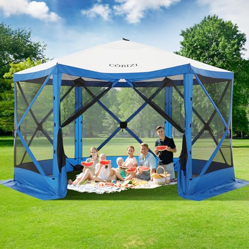 COBIZI 12x12ft Pop up Gazebo Screen Tent Screen House for Camping, Camping Outdoor Screened Gazebo, Canopy Tent