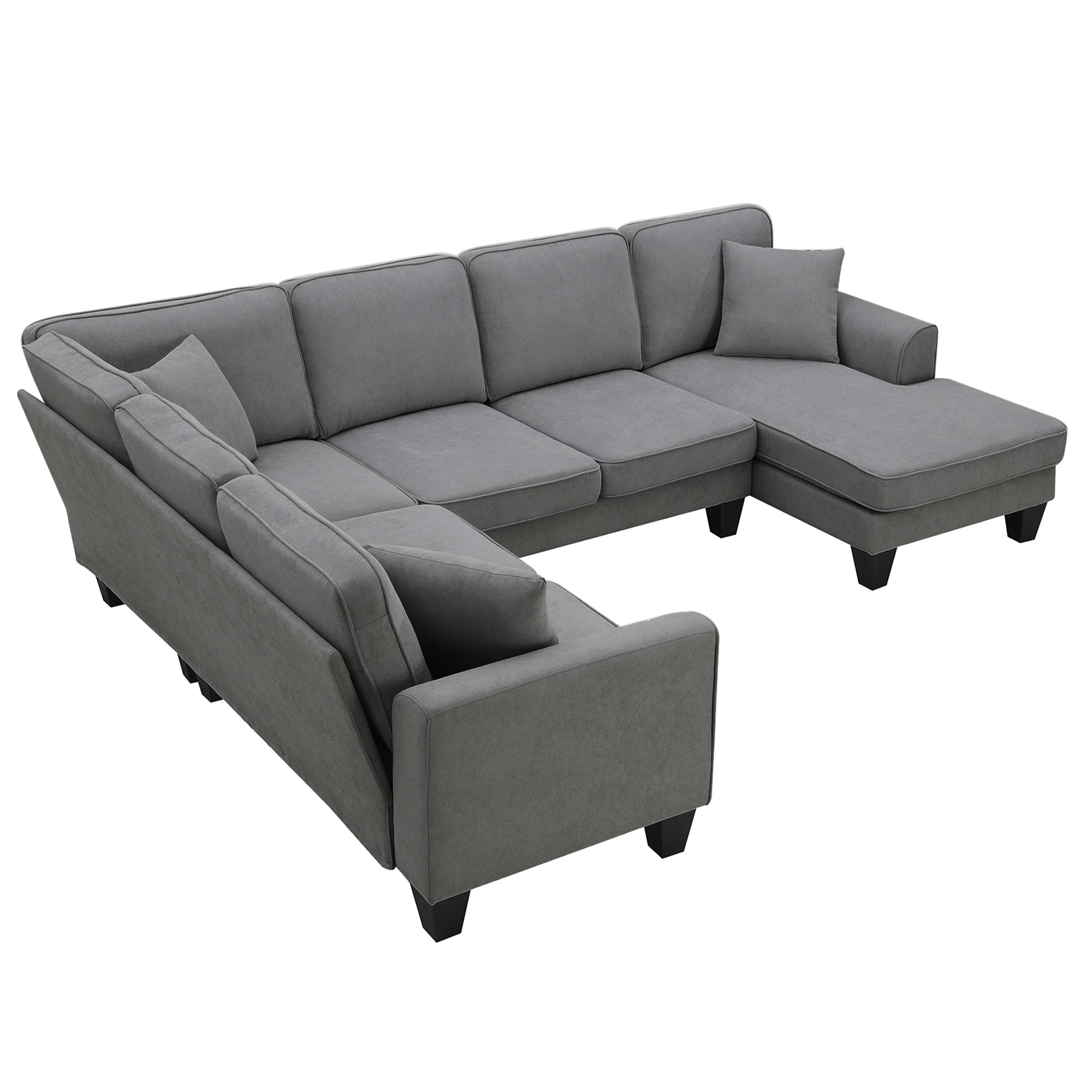 Euroco U Shape Sectional Sofa 7 Seat Modern Living Room Sofa Set with 3 Pillows, 108"x85.5", Dark Gray