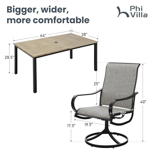 PHI VILLA 5 PCS Outdoor Patio Dining Set with Swivel Dining Chairs (Blue) and 37"x 37" Metal Steel Dining Table(1.57" Umbrella Hole)