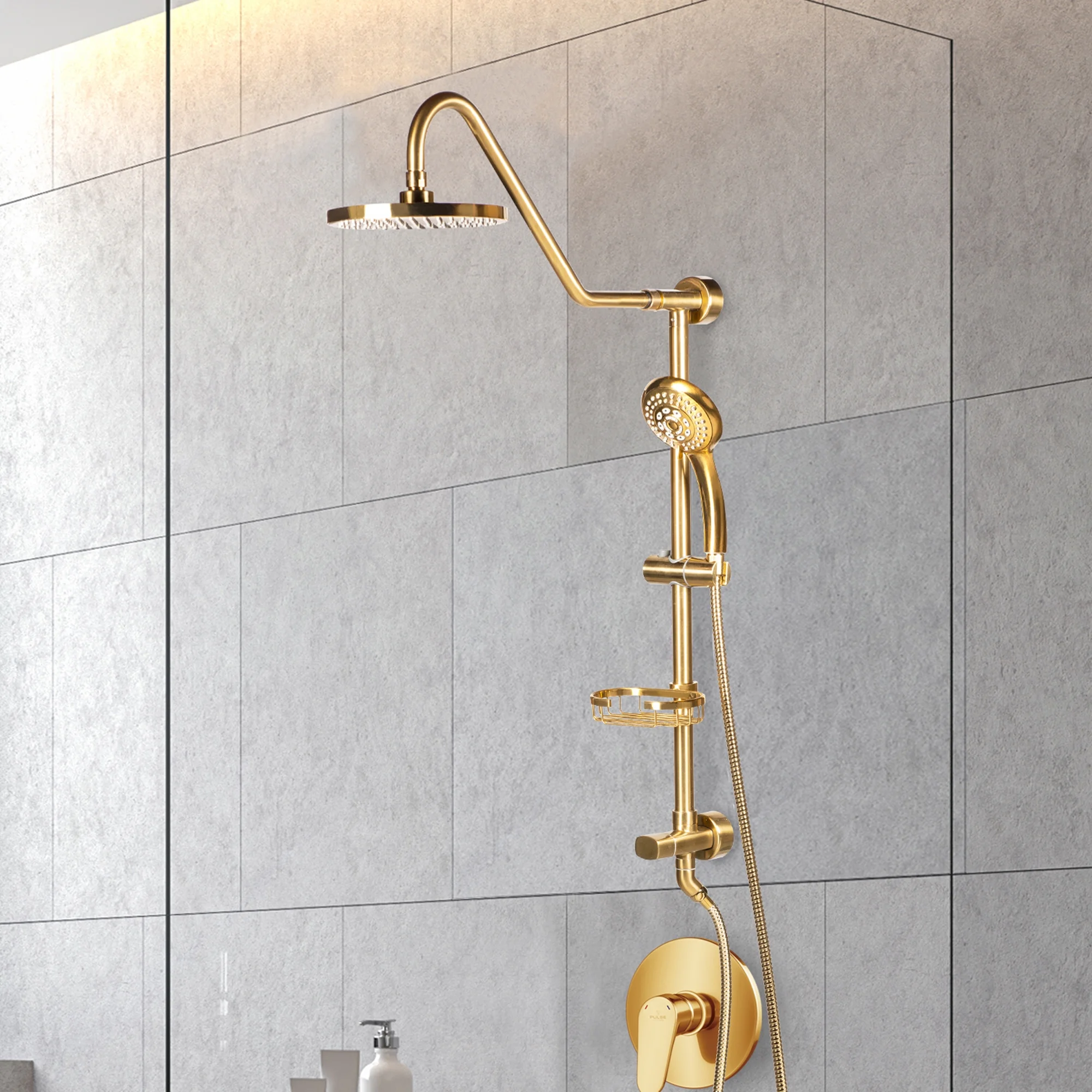 PULSE ShowerSpas 1011-lll-BG Kauai III Shower System, with 8" Rain Showerhead, 5-Function Hand Shower, Adjustable Slide Bar and Soap Dish