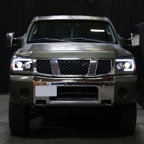 Fits 2004-2015 Nissan Armada Titan Upgraded Replacement Projector Headlights LED Switchback Sequential Turn Signals Assembly Pair | Black