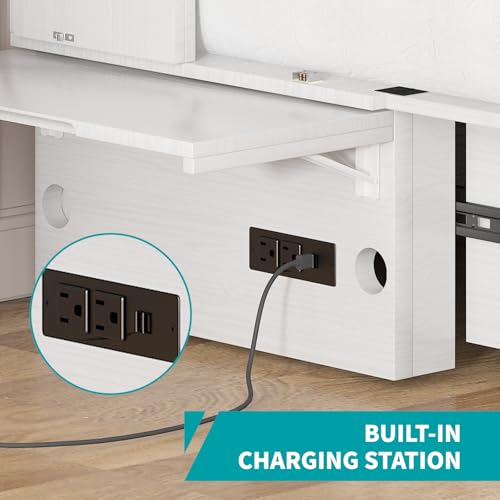 BALUS Murphy Cabinet Bed, Queen Cabinet Chest Bed with USB Charging Station, Tri-Fold Mattress