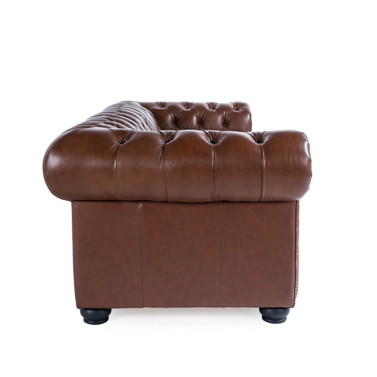 Bowery Hill 20" Traditional Leather Tufted Back Chesterfield Sofa in Chestnut