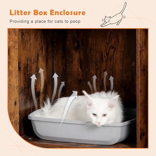 Heybly Cat Tree with Litter Box Enclosure, 76.8-inch Wooden mainecoons Cat Tower with Food Station,Extra Large Platforms