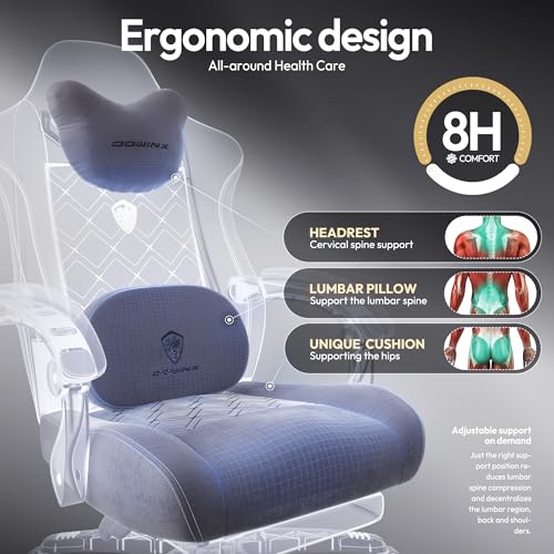 Dowinx Fabric Gaming Chair with Heated Massage Lumbar Support, Computer Game Chairs for Adults