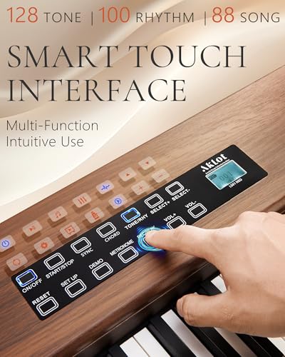AKLOT Touchscreen Weighted Keyboard Piano: 88-Key Graded Hammer Action Digital Piano, Handcrafted Round-Edged Design, Triple Pedal, Stand, USB-MIDI