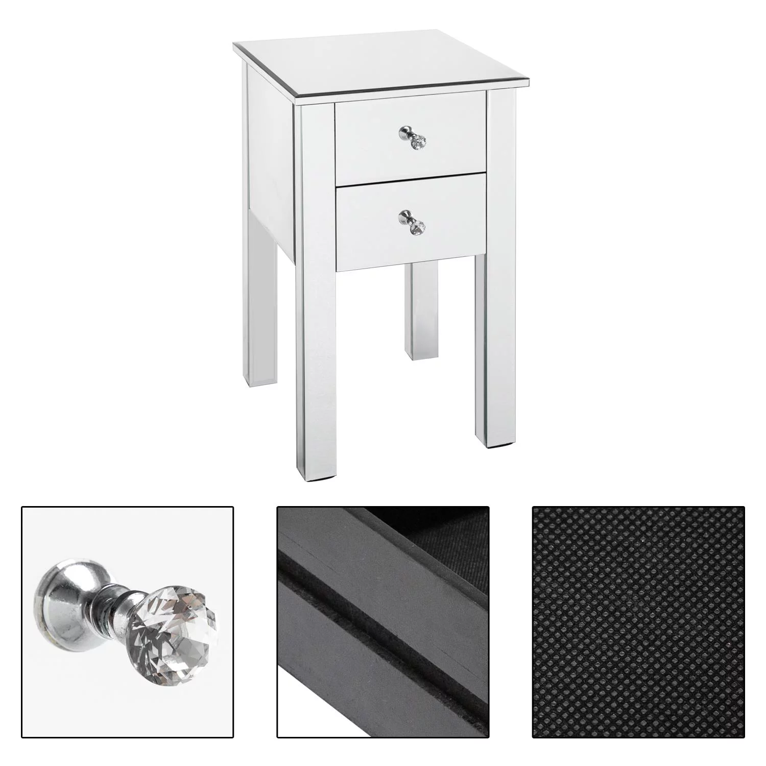 GoDecor Mirrored Nightstand Bedside Table Silver,Accent End Table Glass Furniture for Bedroom,Living Room,Sliver