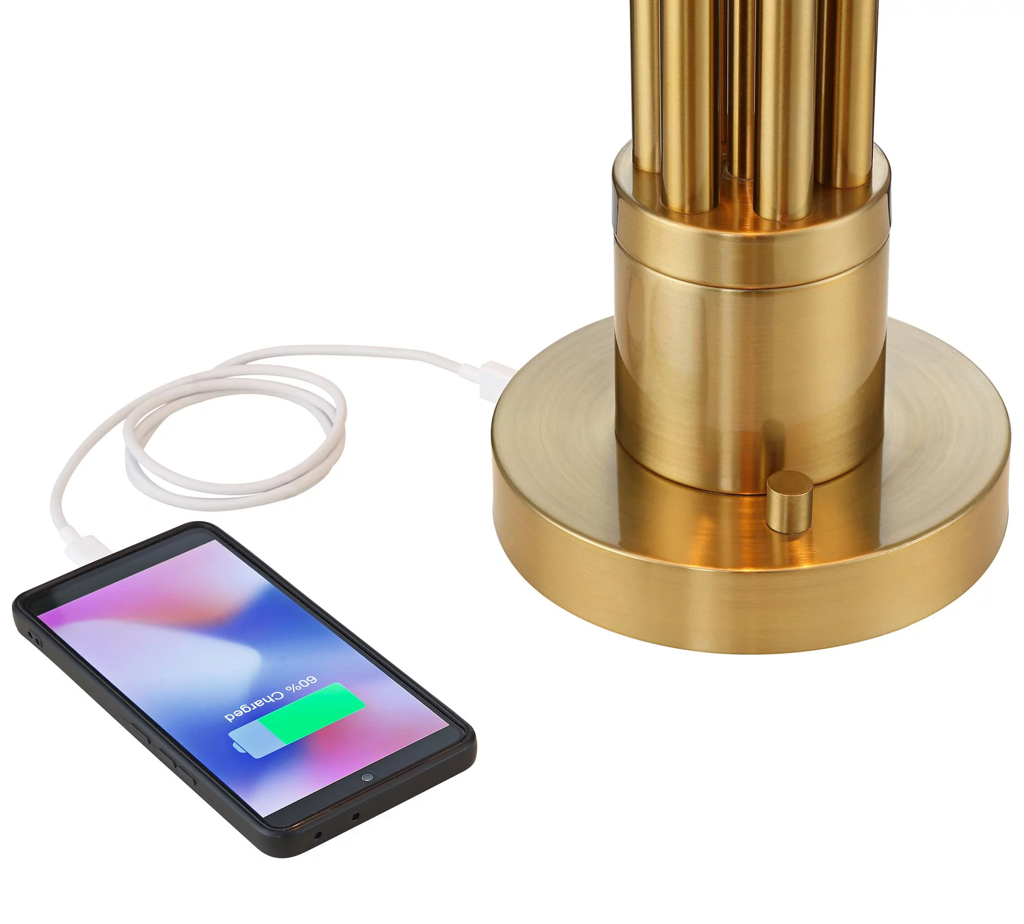 Possini Euro Design Granview 23" High Mid Century Modern Accent Table Lamp Dual USB Ports Brass Metal Glass Dome Shade Charging