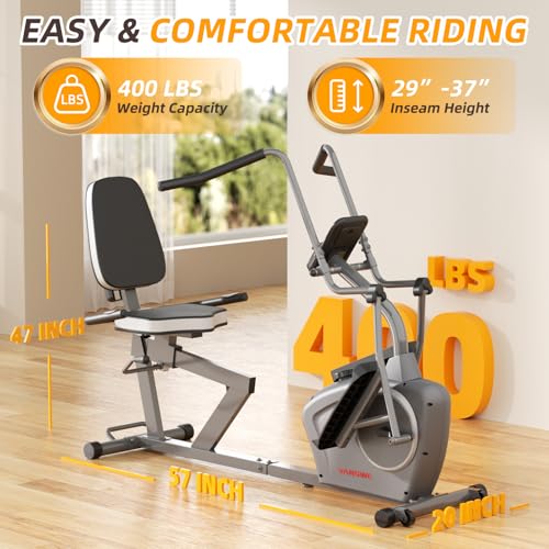 VANSWE Recumbent Exercise Bike with Arm Exerciser for Seniors Adults Home Training - Elliptical Recumbent Cross Trainer with Magnetic Resistance