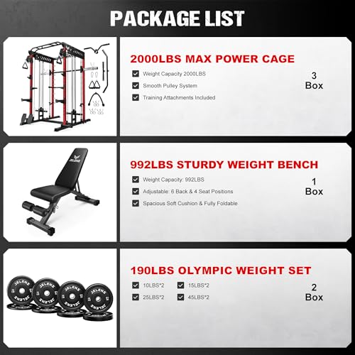M21 Smith Machine, Multi-Function Power Cage with Dual Pulley Cable Crossover System, 2000LBS All-in-One Squat Rack with Smith Bar and Attachments