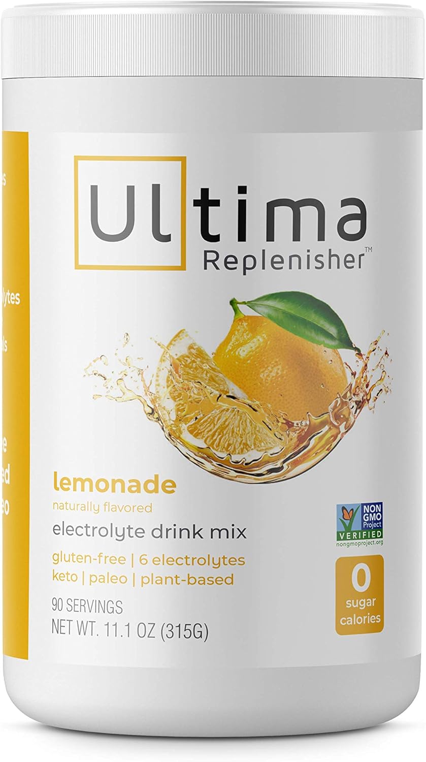 Ultima Hydrating Electrolyte Powder, Lemonade, 90 Servings, no Sugar, 0 Carbs or Calories, Keto, Gluten-Free, Paleo, Non-GMO, Vegan, with Magnesium