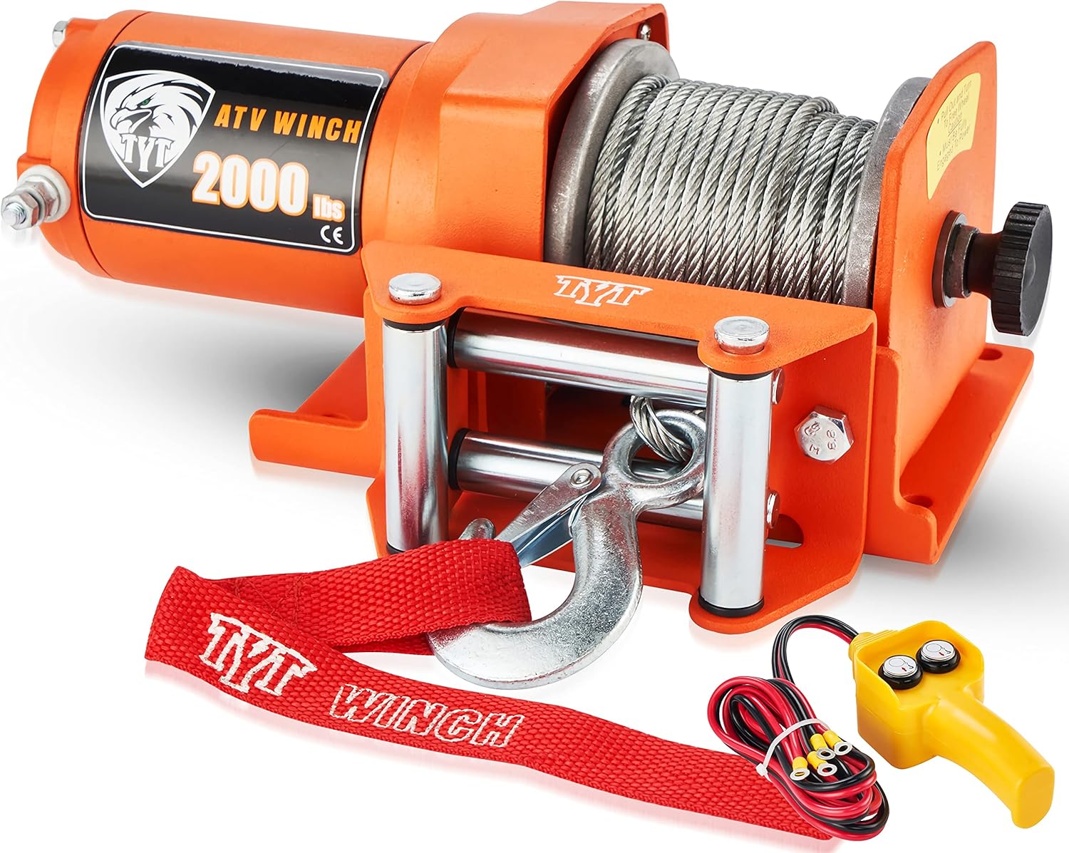 TYT 2000 lb. Advanced Load ATV/UTV Electric Winch Kits, 12V Steel Cable Electric Winch with Wired Handle Remotes and Mounting Bolt Pattern