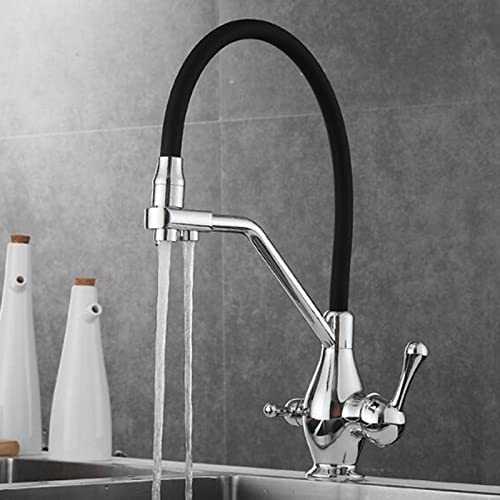 3 Way Water Filter Faucet Kitchen Drinking Faucets Brass Multifunction 3 in 1 Kitchen Mixer Faucet-Grey