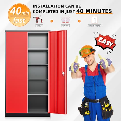 INTERGREAT Metal Storage Cabinets 72” Black Garage Steel Storage Cabinet with Doors and Shelves, Metal Tool Cabinet