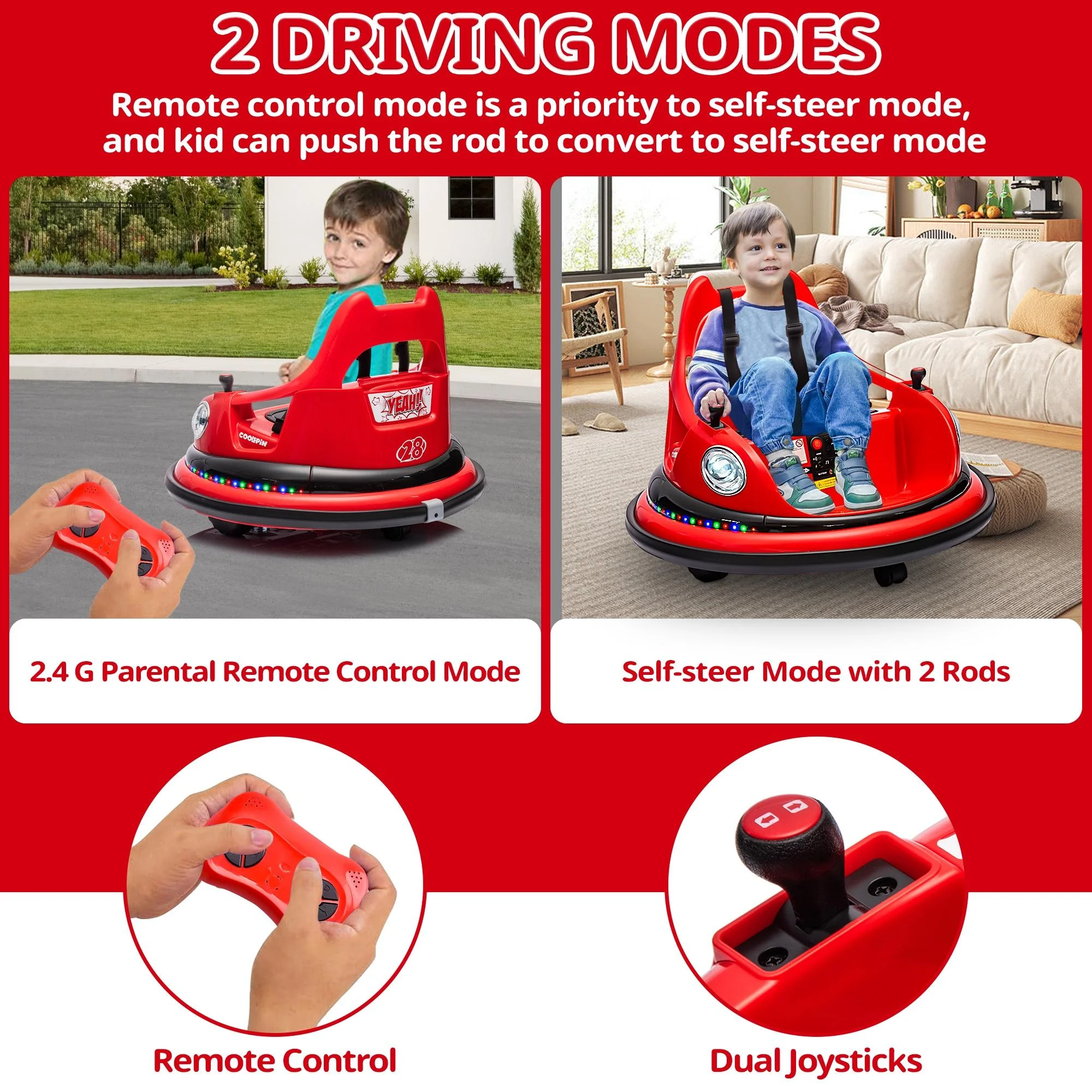 iRerts 12V Bumper Cars for Kids, Bumper Car Ride on with Remote Control, Battery Powered Kids Ride on Toys for 2-5 Year Old Boys Girls