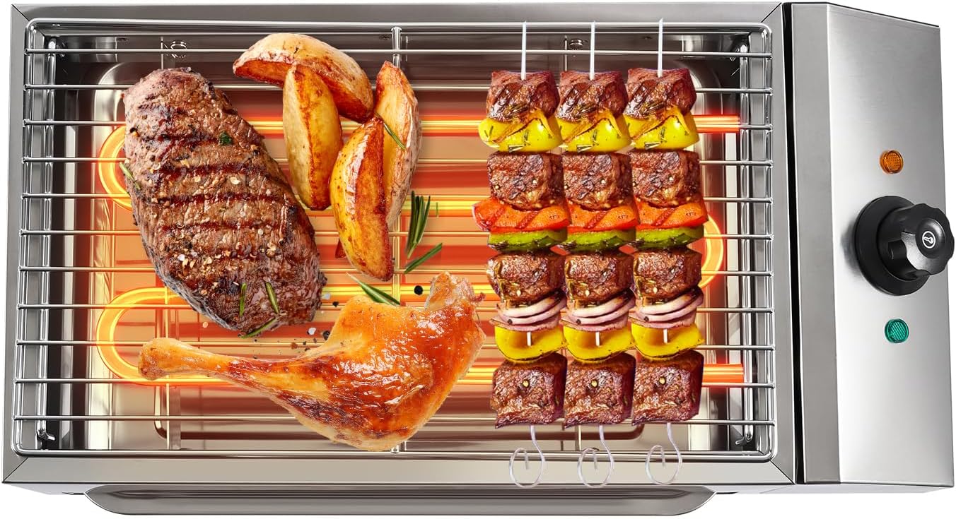 Indoor & Outdoor Electric Grill Searing Grill with Adjustable Temperature Control 572°F, 110V 1800W Electric BBQ Grill, Nonstick Cooking Surface