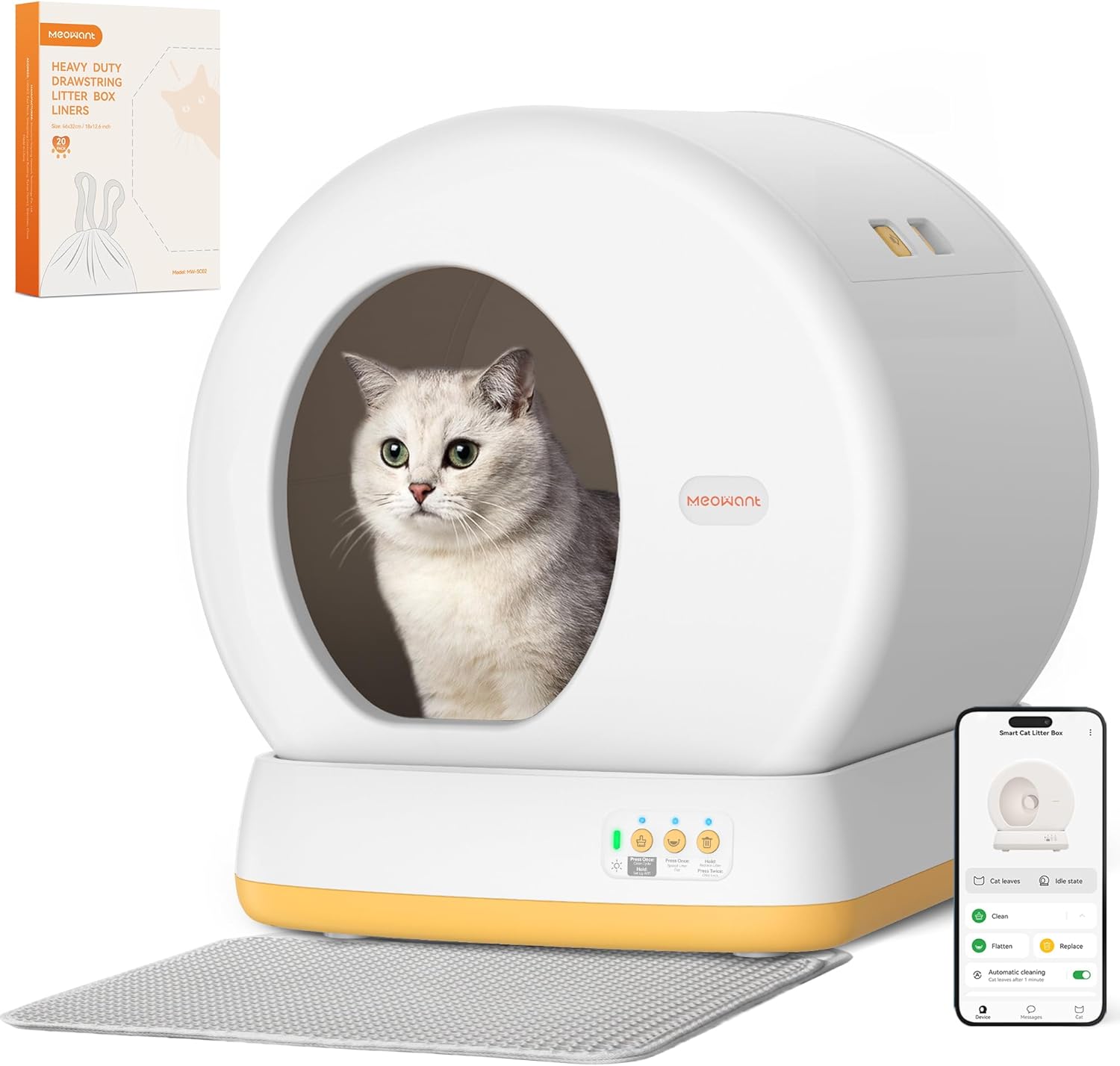 MeoWant Self-Cleaning Cat Litter Box-Yellow, Advanced Safety System Automatic Cat Litter Box Perfect for Multi Cats