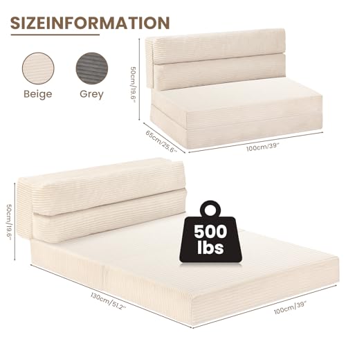Folding Sofa Bed, Convertible Sleeper Chair with Pilow Foldable Matress