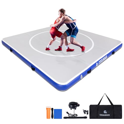 COOLWAVE 10x10 FT Inflatable Wrestling Mat Jiu Jitsu and BJJ Mats for Home with Soft Landings and Nice Bounce Great for MMA, Martial Art, Boxing