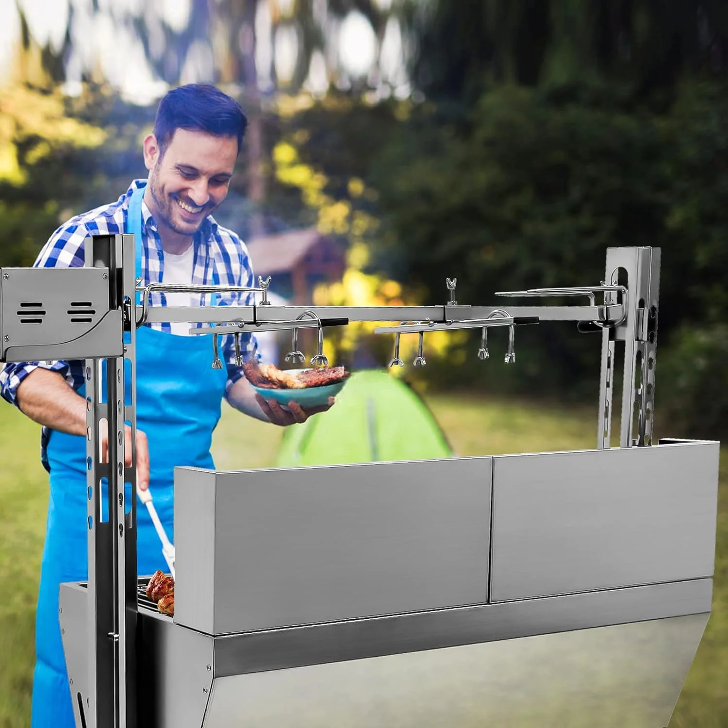 176LBS Stainless Steel Rotisserie Grill with Back Cover Guard, 25W Motor Small Pig Lamb Rotisserie Roaster