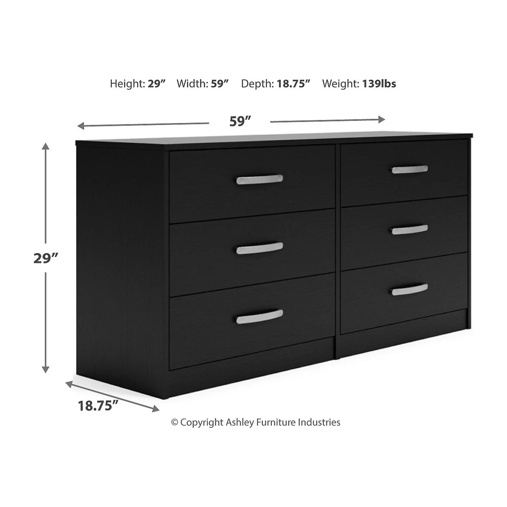 Signature Design by Ashley Casual Finch 6 Drawer Dresser, Black