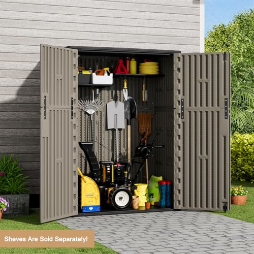 KINYING Outdoor Vertical Storage Shed,57 Cu.ft Outdoor Storage Cabinet Waterproof,Resin Sheds & Outdoor Storage Clearance for Garden,Patio,Backyard