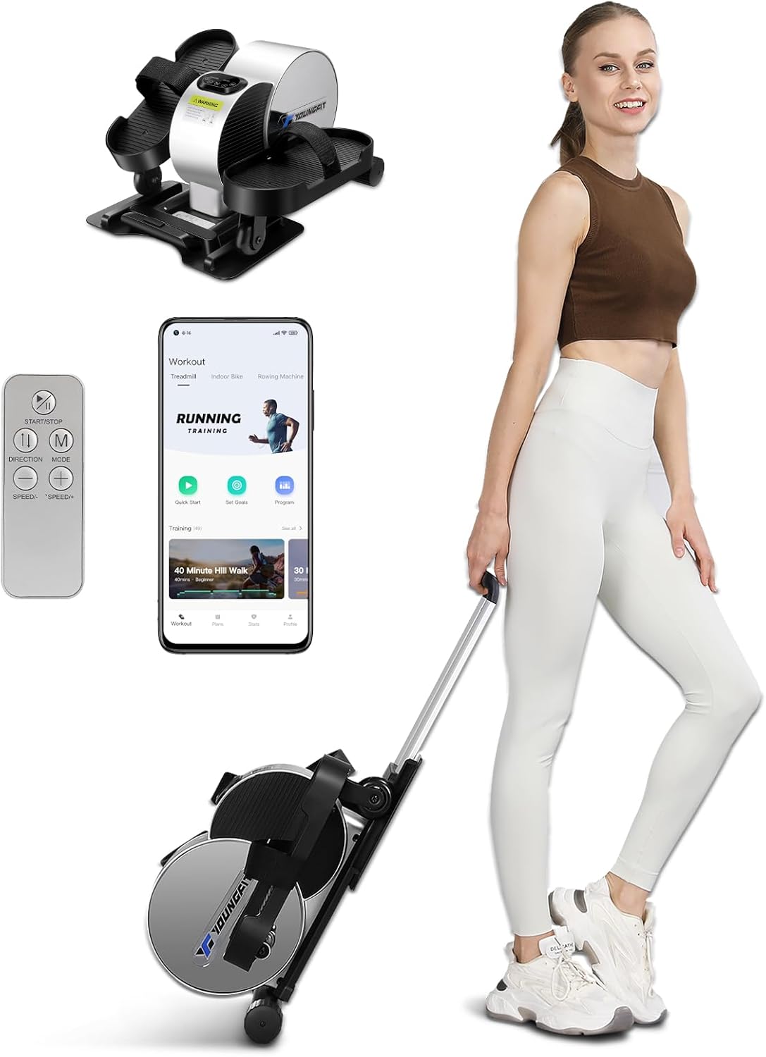 Under Desk Elliptical - Portable and Quiet Leg Exerciser While Sitting for Seniors with Remote and App Control, LCD Display